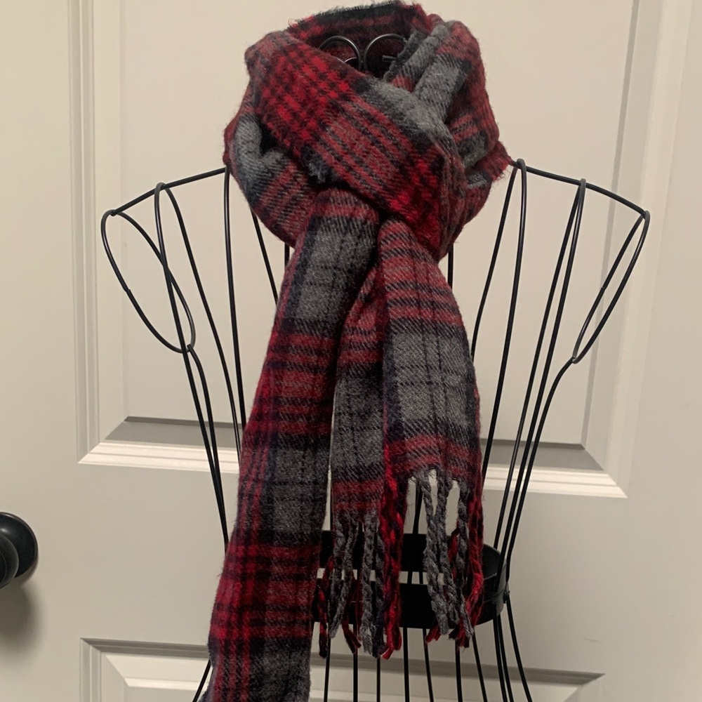 Red and Gray Plaid Scarf